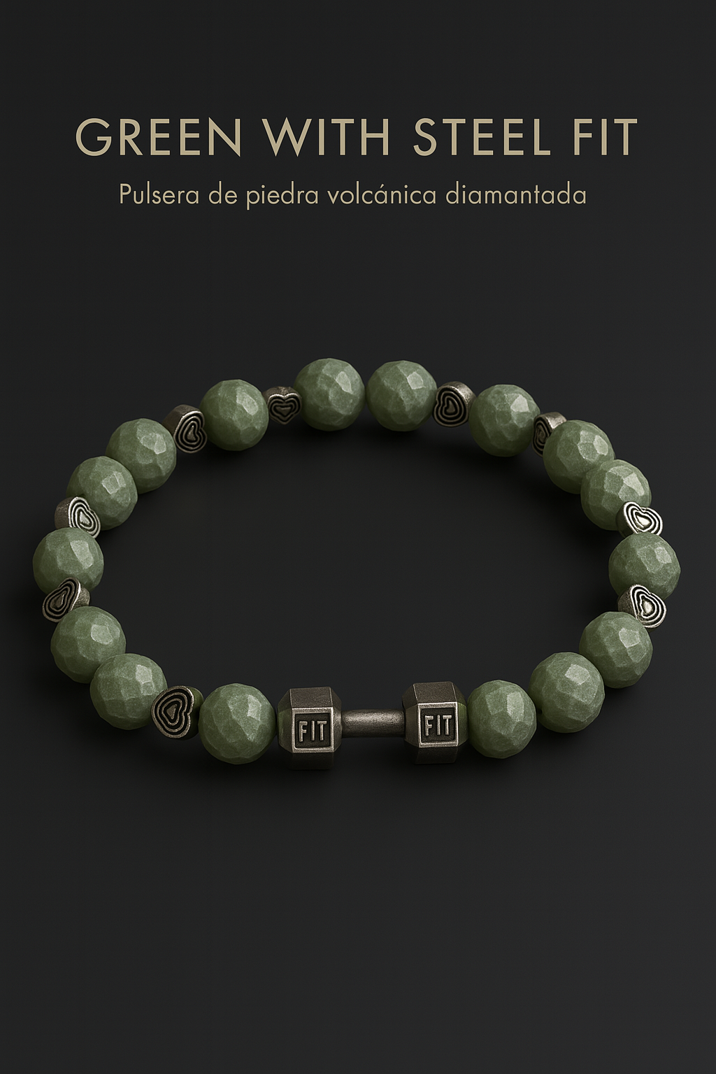 Pulsera de Piedra Volcánica con Dije de Mancuerna – Energía, Estilo y Fuerza Interior