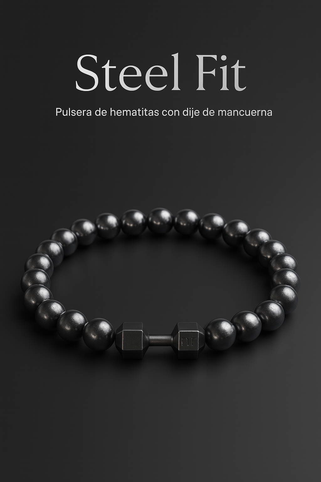 Pulsera de Piedra Volcánica con Dije de Mancuerna – Energía, Estilo y Fuerza Interior