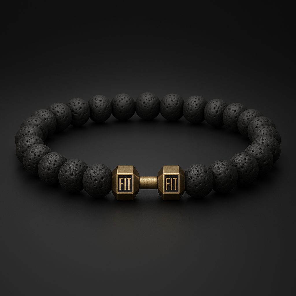 Pulsera de Piedra Volcánica con Dije de Mancuerna – Energía, Estilo y Fuerza Interior