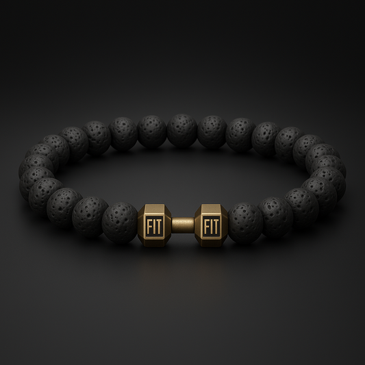 Pulsera de Piedra Volcánica con Dije de Mancuerna – Energía, Estilo y Fuerza Interior