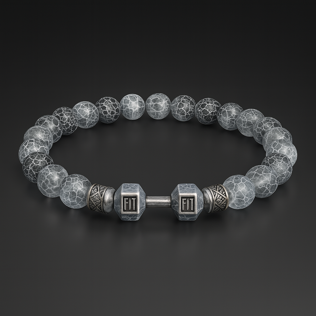 Pulsera de Piedra Volcánica con Dije de Mancuerna – Energía, Estilo y Fuerza Interior