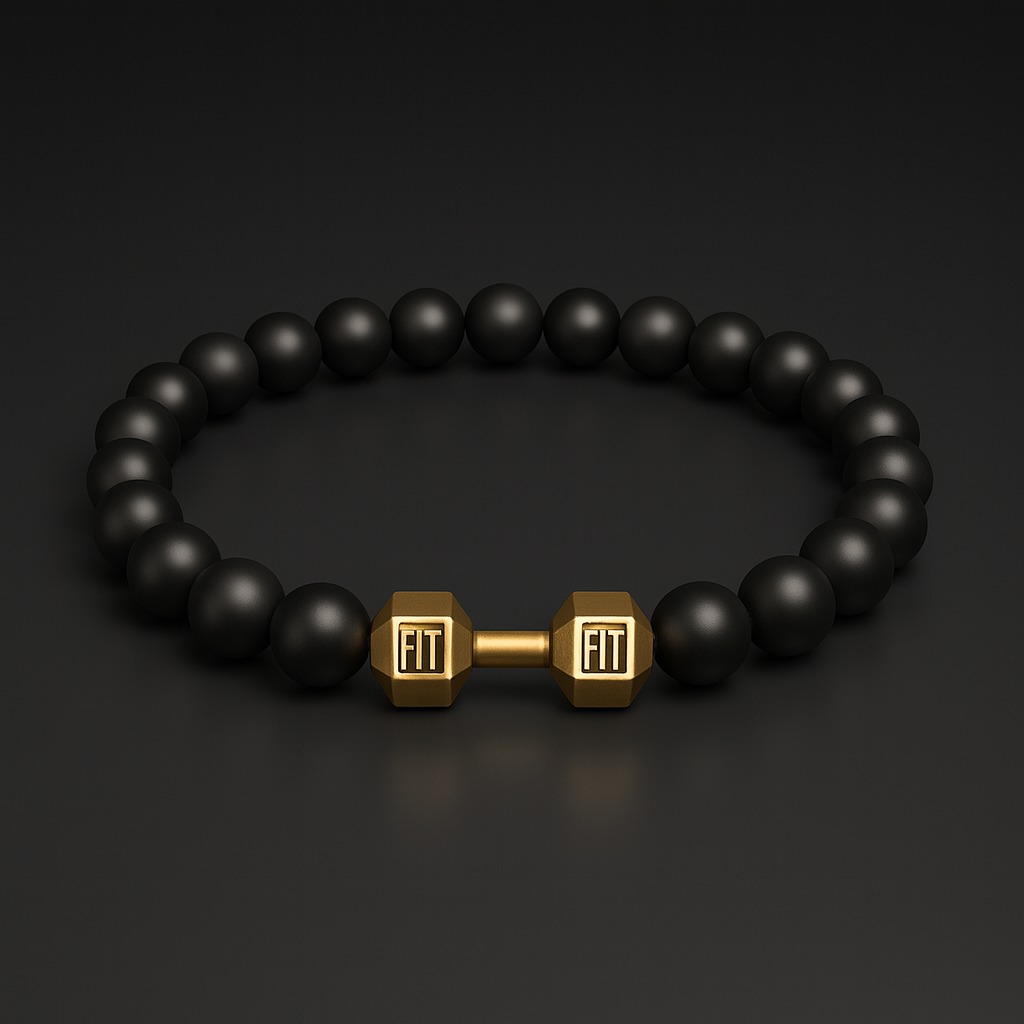 Pulsera de Piedra Volcánica con Dije de Mancuerna – Energía, Estilo y Fuerza Interior