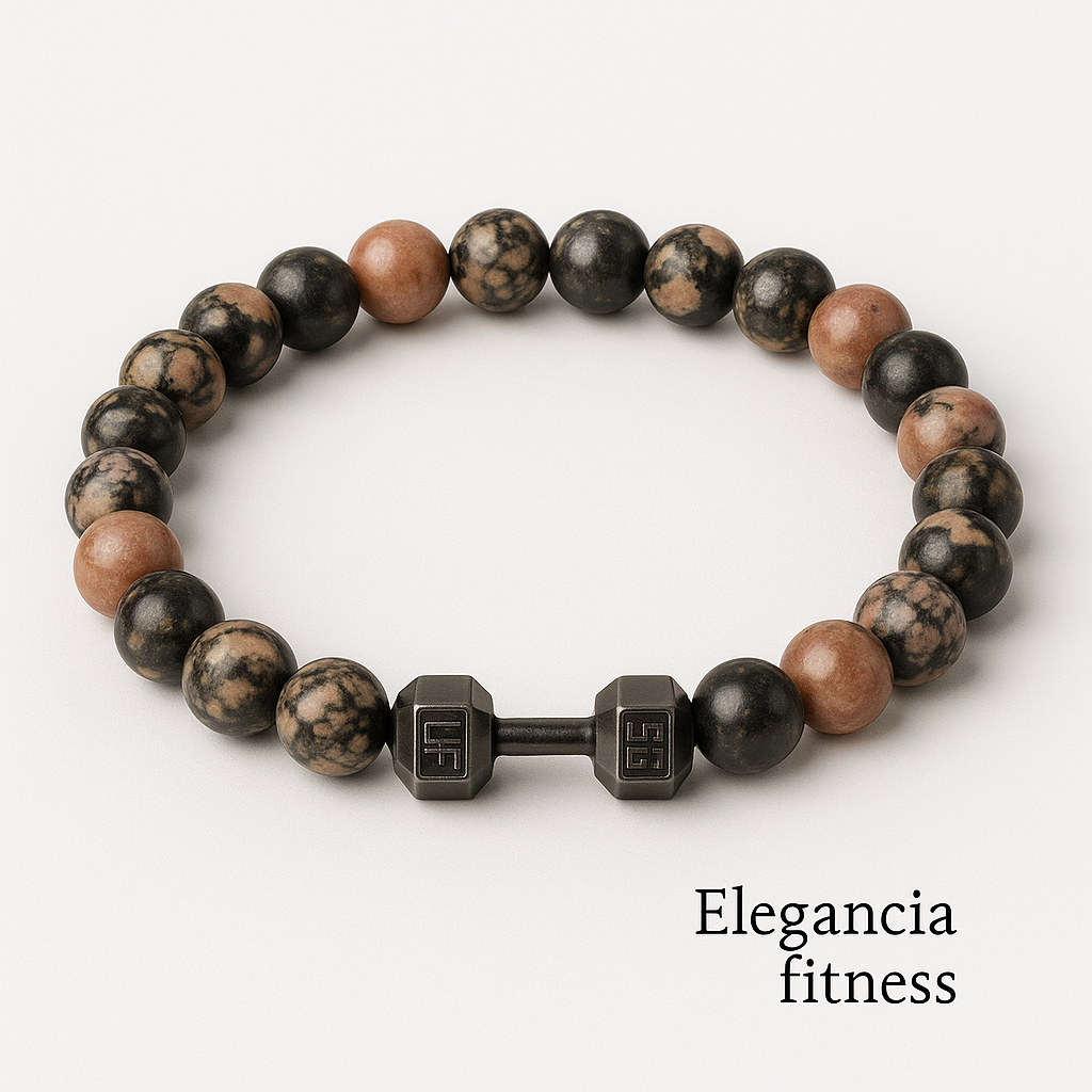 Pulsera de Piedra Volcánica con Dije de Mancuerna – Energía, Estilo y Fuerza Interior