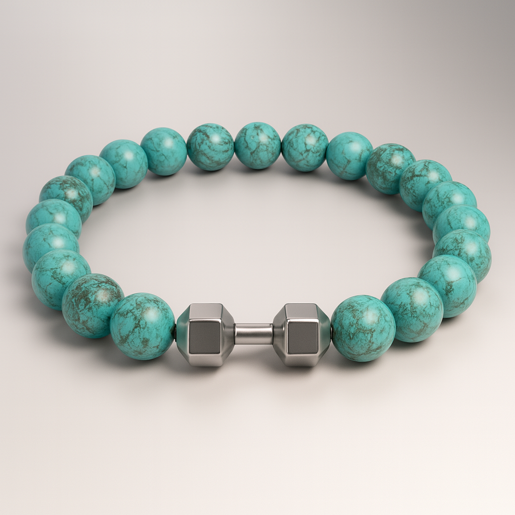 Pulsera de Piedra Volcánica con Dije de Mancuerna – Energía, Estilo y Fuerza Interior