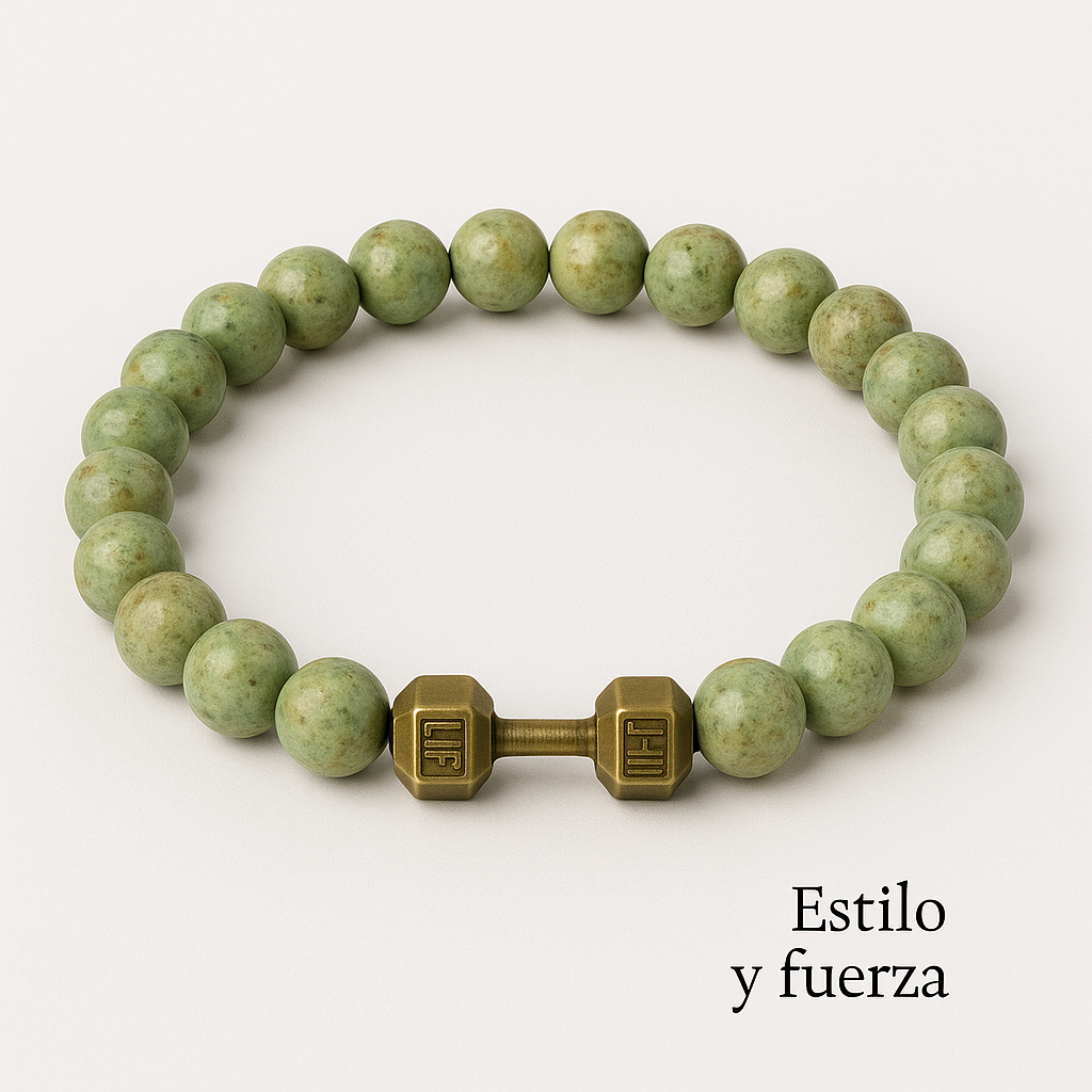 Pulsera de Piedra Volcánica con Dije de Mancuerna – Energía, Estilo y Fuerza Interior