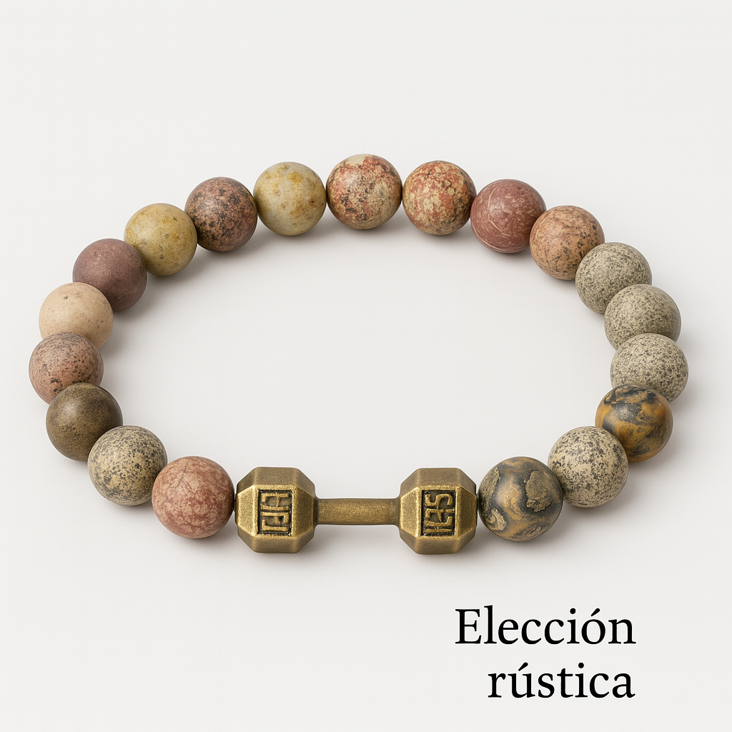 Pulsera de Piedra Volcánica con Dije de Mancuerna – Energía, Estilo y Fuerza Interior