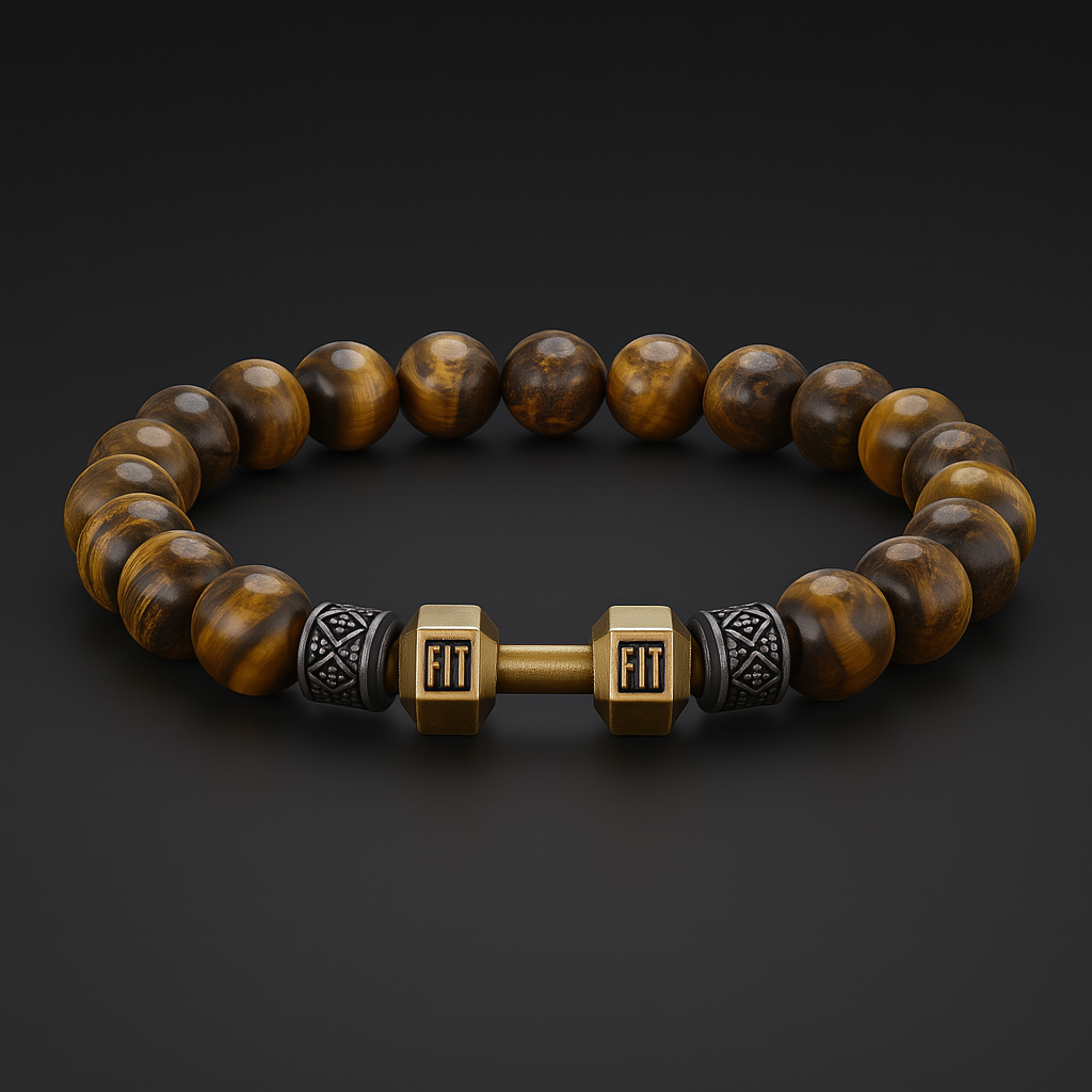 Pulsera de Piedra Volcánica con Dije de Mancuerna – Energía, Estilo y Fuerza Interior