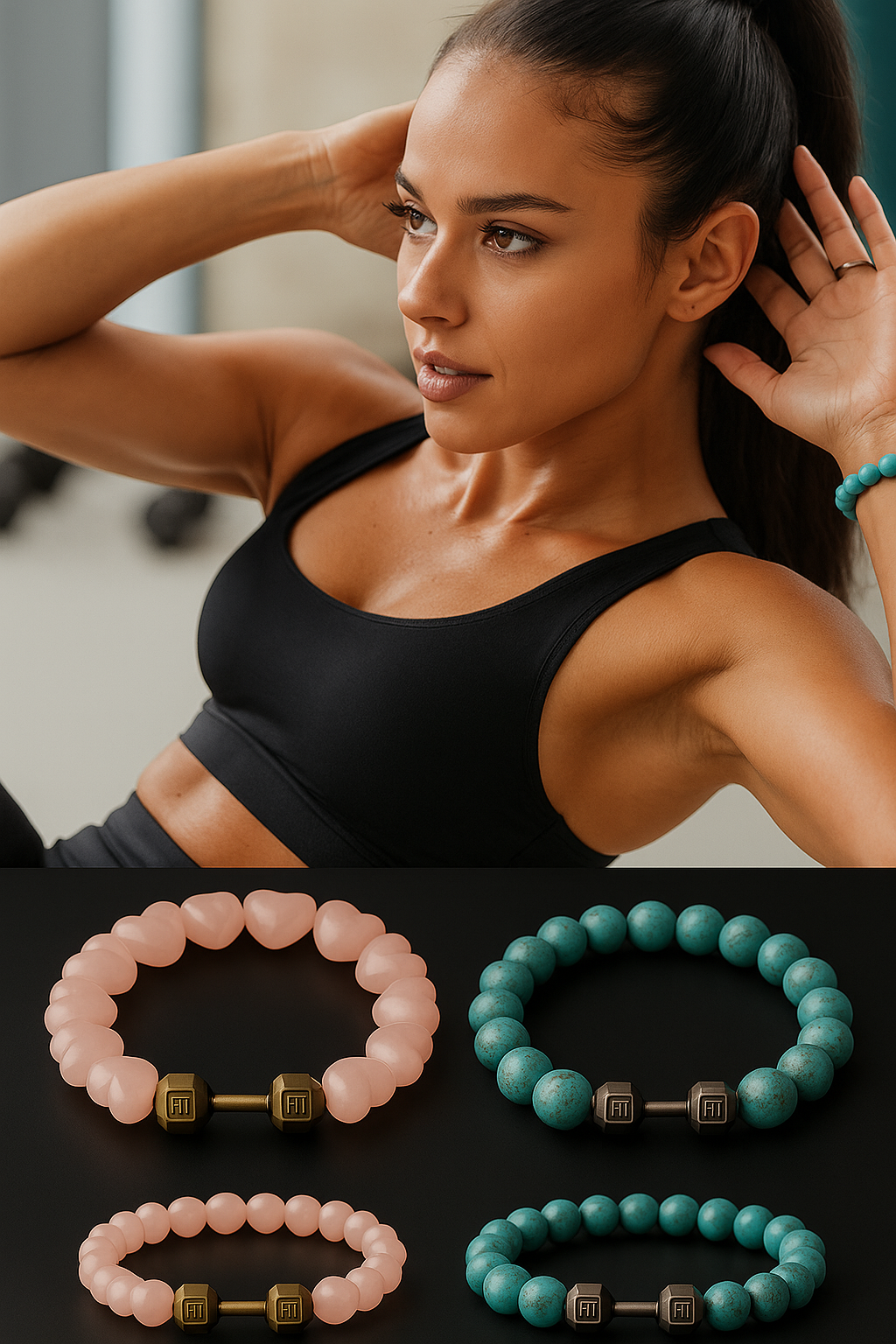 Pulsera de Piedra Volcánica con Dije de Mancuerna – Energía, Estilo y Fuerza Interior
