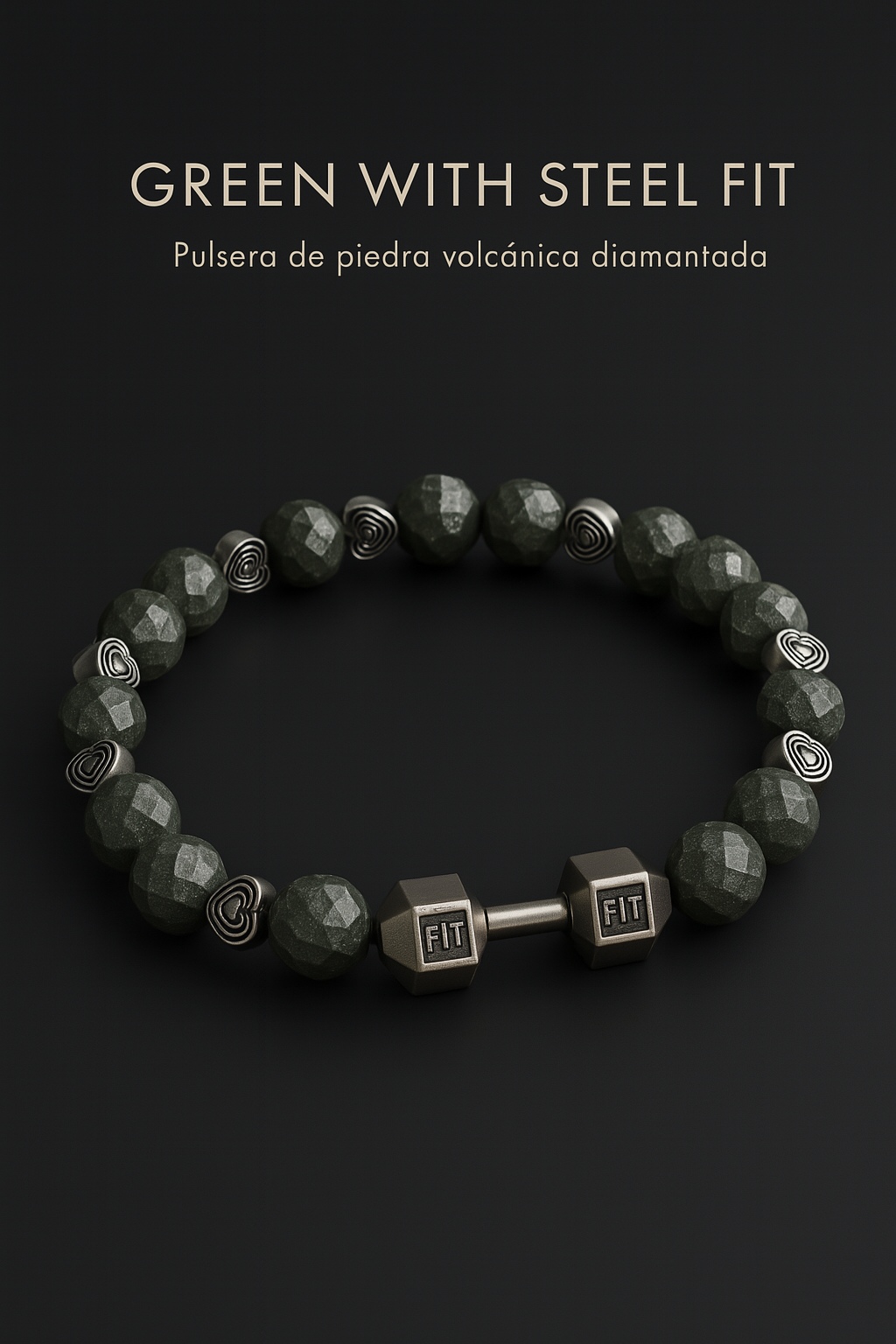Pulsera de Piedra Volcánica con Dije de Mancuerna – Energía, Estilo y Fuerza Interior