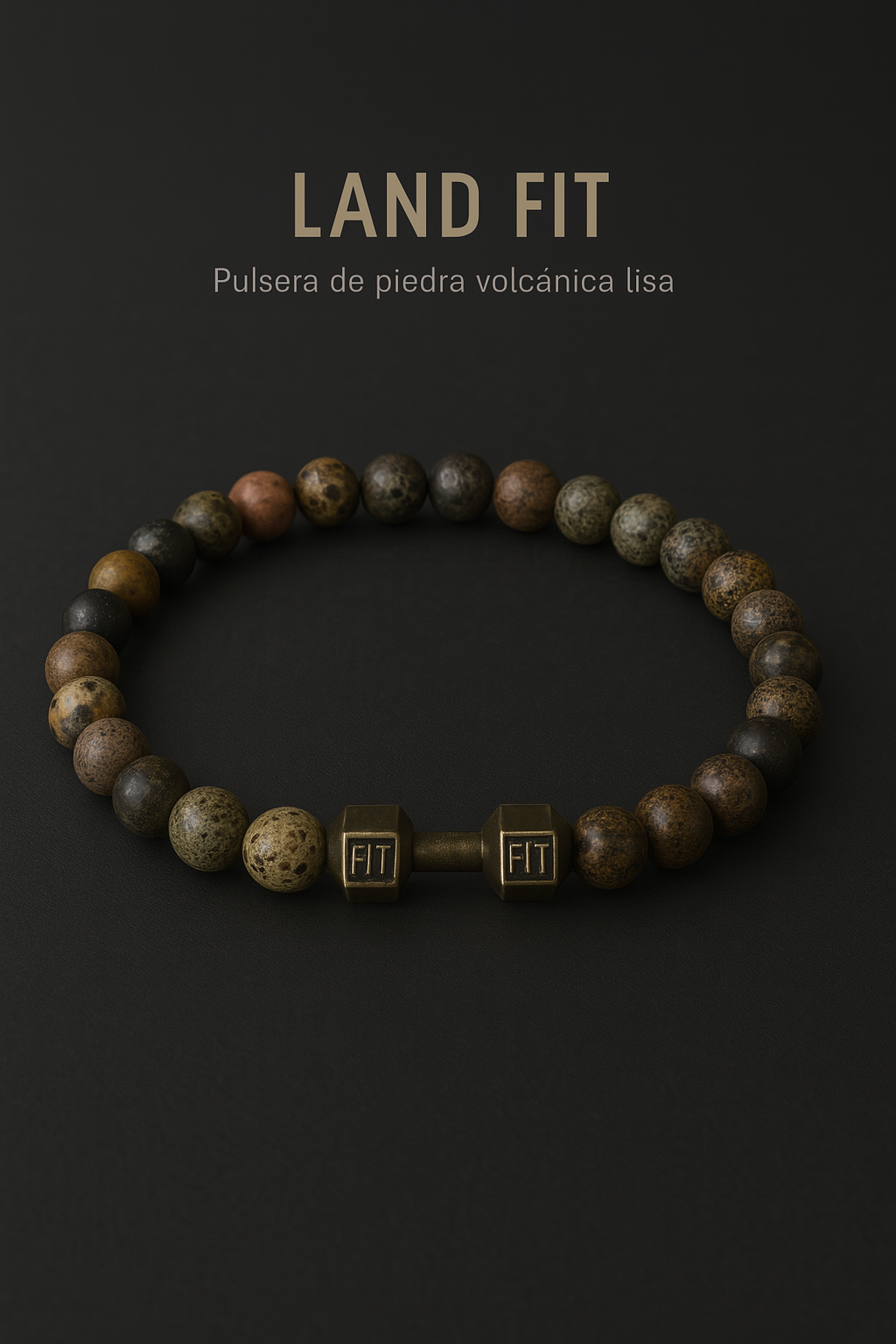 Pulsera de Piedra Volcánica con Dije de Mancuerna – Energía, Estilo y Fuerza Interior