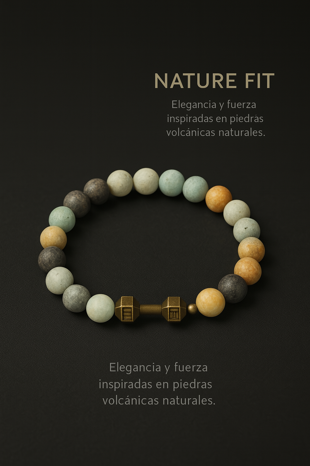 Pulsera de Piedra Volcánica con Dije de Mancuerna – Energía, Estilo y Fuerza Interior