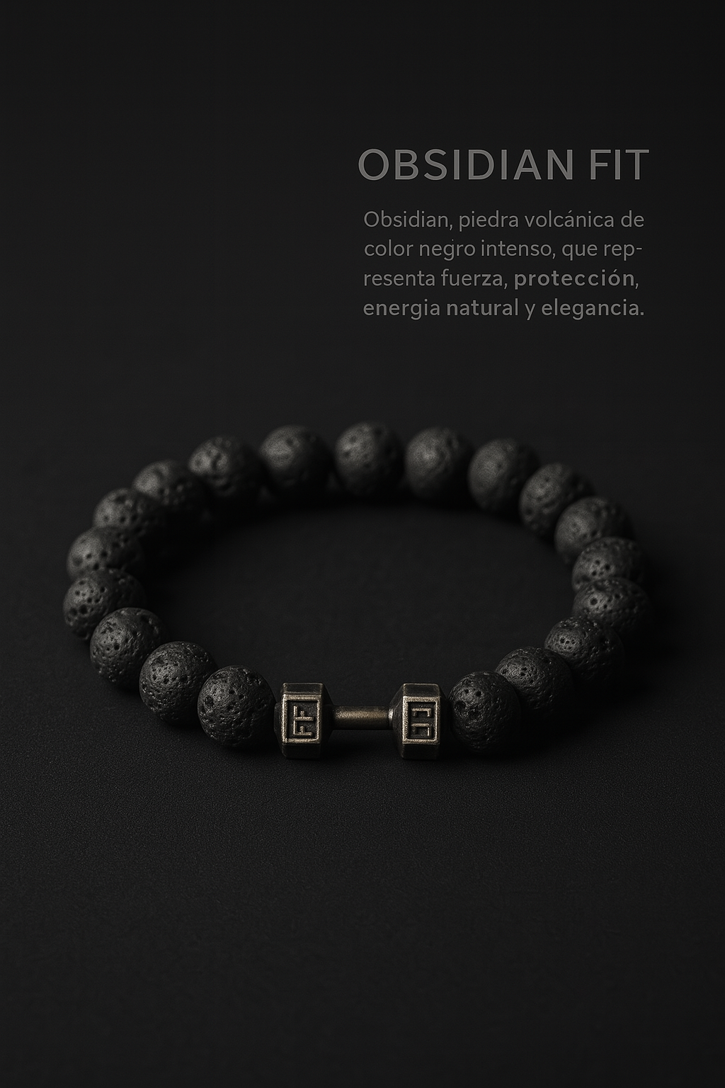 Pulsera de Piedra Volcánica con Dije de Mancuerna – Energía, Estilo y Fuerza Interior