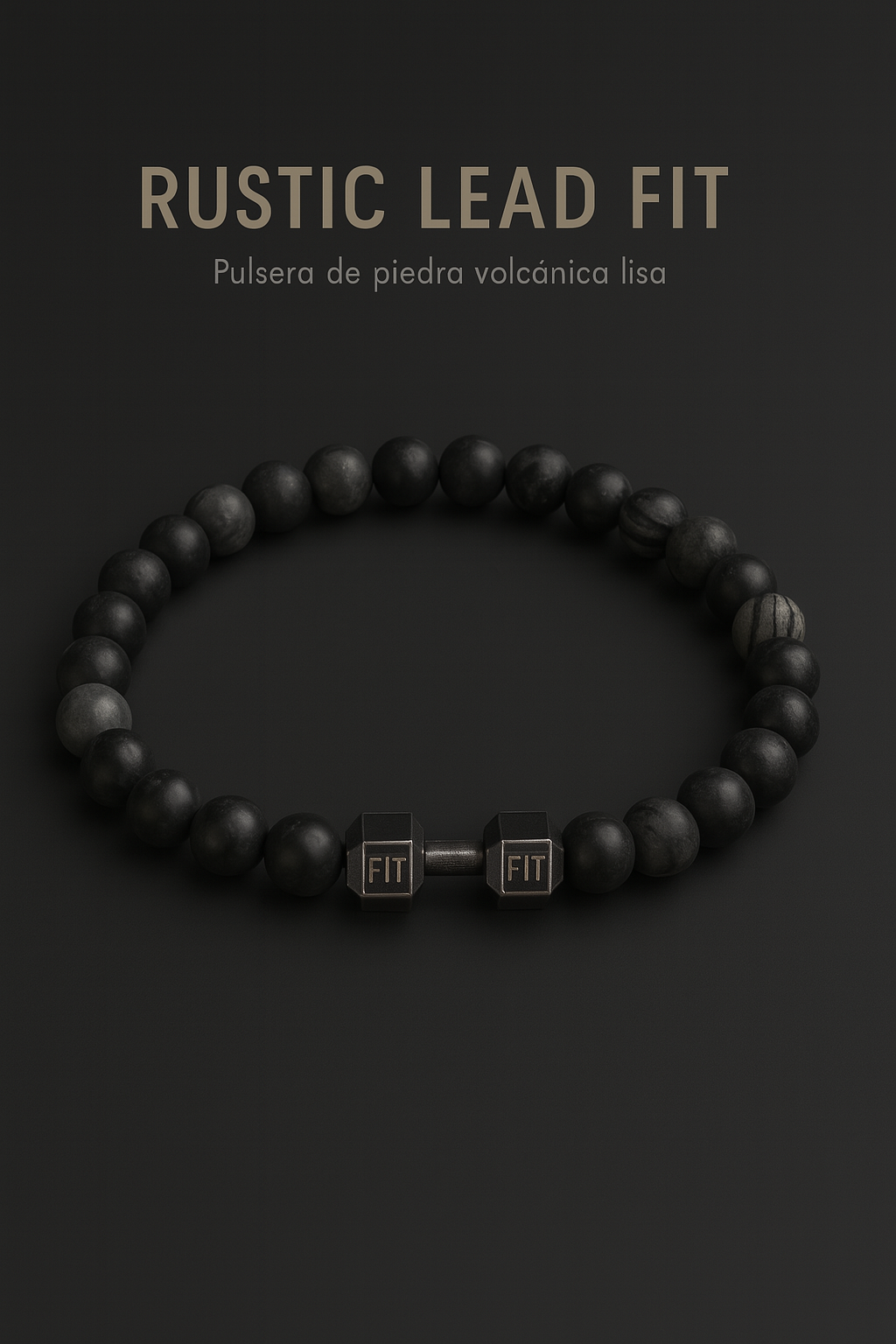 Pulsera de Piedra Volcánica con Dije de Mancuerna – Energía, Estilo y Fuerza Interior